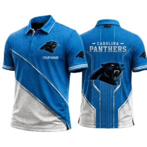 Carolina Panthers Men’s Button Short Sleeve Polo Bottom Slit 2026 Limited Customize Name