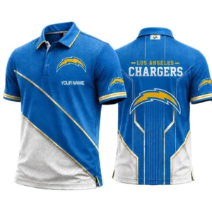 Los Angeles Chargers Men’s Button Short Sleeve Polo Bottom Slit 2026 Limited Customize Name