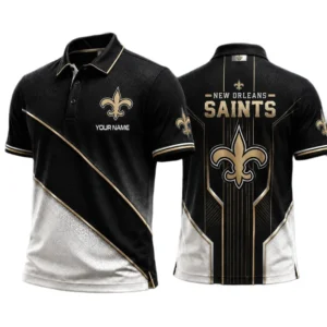 New Orleans Saints Men’s Button Short Sleeve Polo Bottom Slit 2026 Limited Customize Name