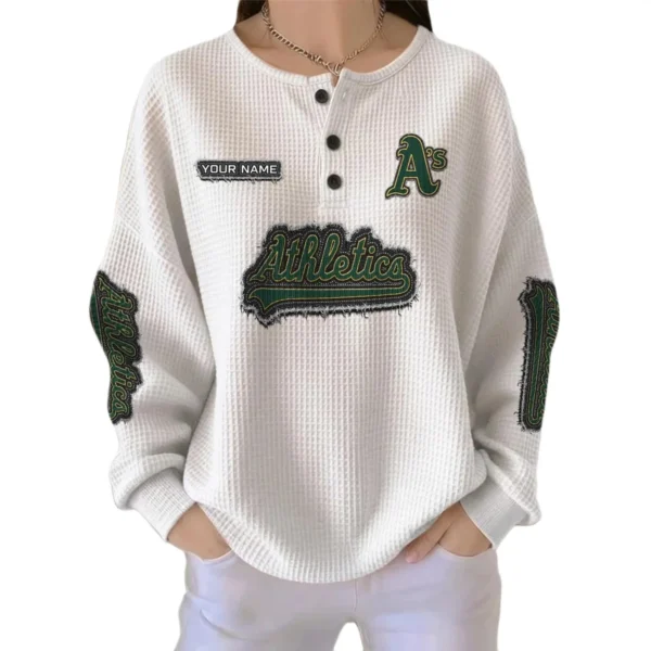Athletics Women’s Waffle Knit Button Front Long Sleeve Shirt Personalize Name