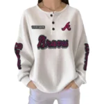 Atlanta Braves Women’s Waffle Knit Button Front Long Sleeve Shirt Personalize Name