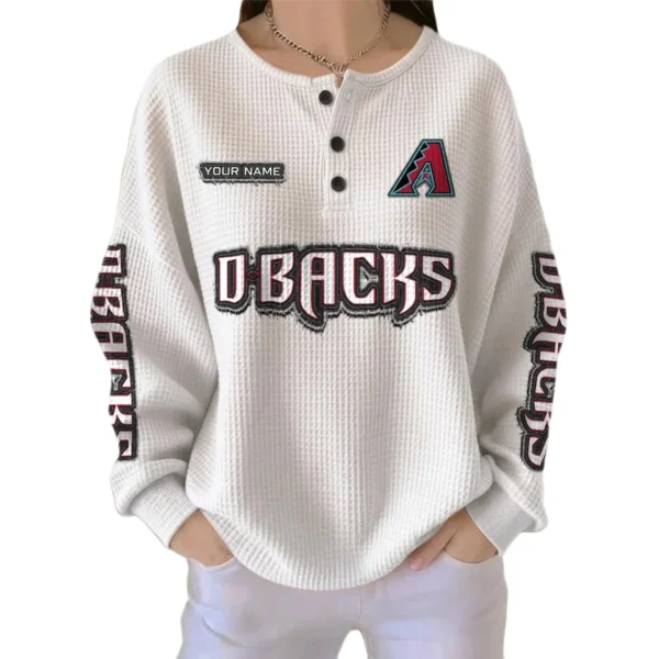 Arizona Diamondbacks Women’s Waffle Knit Button Front Long Sleeve Shirt Personalize Name