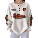 Baltimore Orioles Women’s Waffle Knit Button Front Long Sleeve Shirt Personalize Name