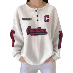 Cleveland Guardians Women’s Waffle Knit Button Front Long Sleeve Shirt Personalize Name