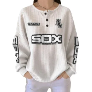 Chicago White Sox Women’s Waffle Knit Button Front Long Sleeve Shirt Personalize Name