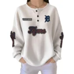 Detroit Tigers Women’s Waffle Knit Button Front Long Sleeve Shirt Personalize Name