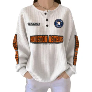 Houston Astros Women’s Waffle Knit Button Front Long Sleeve Shirt Personalize Name
