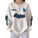 Los Angeles Dodgers Women’s Waffle Knit Button Front Long Sleeve Shirt Personalize Name