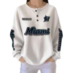 Miami Marlins Women’s Waffle Knit Button Front Long Sleeve Shirt Personalize Name