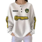 Milwaukee Brewers Women’s Waffle Knit Button Front Long Sleeve Shirt Personalize Name