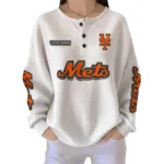 New York Mets Women’s Waffle Knit Button Front Long Sleeve Shirt Personalize Name