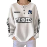 New York Yankees Women’s Waffle Knit Button Front Long Sleeve Shirt Personalize Name