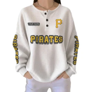 Pittsburgh Pirates Women’s Waffle Knit Button Front Long Sleeve Shirt Personalize Name