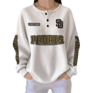 San Diego Padres Women’s Waffle Knit Button Front Long Sleeve Shirt Personalize Name