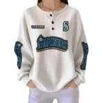 Seattle Mariners Women’s Waffle Knit Button Front Long Sleeve Shirt Personalize Name
