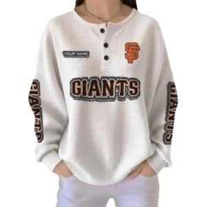 San Francisco Giants Women’s Waffle Knit Button Front Long Sleeve Shirt Personalize Name