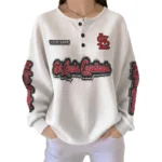 St. Louis Cardinals Women’s Waffle Knit Button Front Long Sleeve Shirt Personalize Name