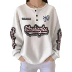 Washington Nationals Women’s Waffle Knit Button Front Long Sleeve Shirt Personalize Name