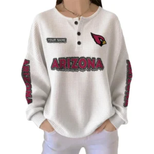 Arizona Cardinals Women’s Waffle Knit Button Front Long Sleeve Shirt Personalize Name
