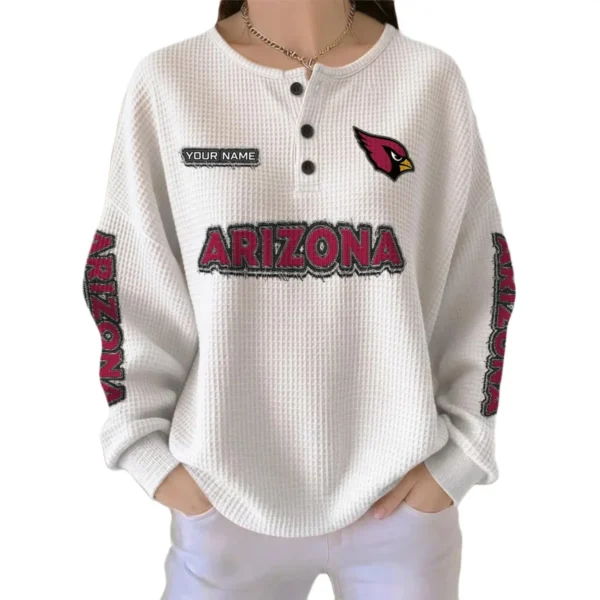 Arizona Cardinals Women’s Waffle Knit Button Front Long Sleeve Shirt Personalize Name