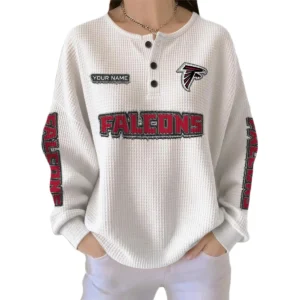 Atlanta Falcons Women’s Waffle Knit Button Front Long Sleeve Shirt Personalize Name