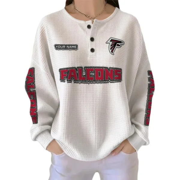 Atlanta Falcons Women’s Waffle Knit Button Front Long Sleeve Shirt Personalize Name