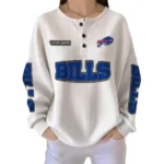 Buffalo Bills Women’s Waffle Knit Button Front Long Sleeve Shirt Personalize Name