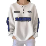 Baltimore Ravens Women’s Waffle Knit Button Front Long Sleeve Shirt Personalize Name