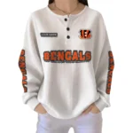 Cincinnati Bengals Women’s Waffle Knit Button Front Long Sleeve Shirt Personalize Name