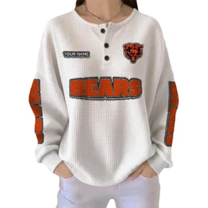 Chicago Bears Women’s Waffle Knit Button Front Long Sleeve Shirt Personalize Name