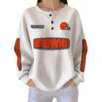 Cleveland Browns Women’s Waffle Knit Button Front Long Sleeve Shirt Personalize Name