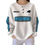 Carolina Panthers Women’s Waffle Knit Button Front Long Sleeve Shirt Personalize Name