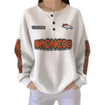 Denver Broncos Women’s Waffle Knit Button Front Long Sleeve Shirt Personalize Name