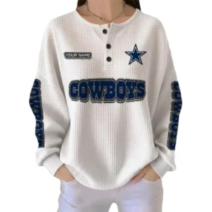 Dallas Cowboys Women’s Waffle Knit Button Front Long Sleeve Shirt Personalize Name