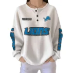 Detroit Lions Women’s Waffle Knit Button Front Long Sleeve Shirt Personalize Name
