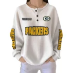 Green Bay Packers Women’s Waffle Knit Button Front Long Sleeve Shirt Personalize Name
