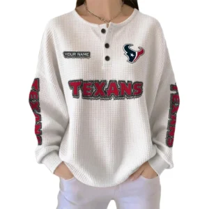 Houston Texans Women’s Waffle Knit Button Front Long Sleeve Shirt Personalize Name