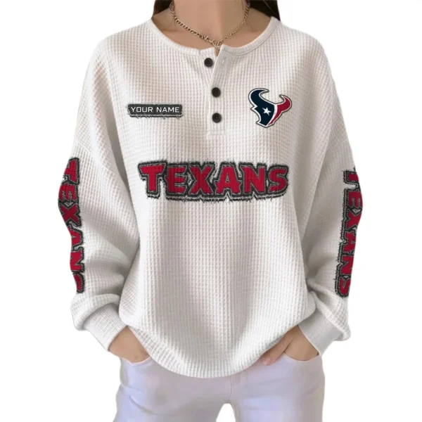 Houston Texans Women’s Waffle Knit Button Front Long Sleeve Shirt Personalize Name
