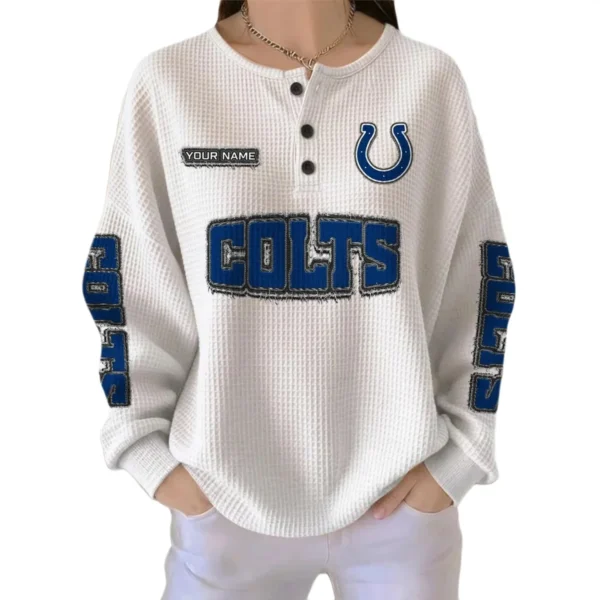 Indianapolis Colts Women’s Waffle Knit Button Front Long Sleeve Shirt Personalize Name