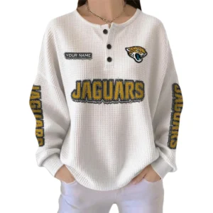 Jacksonville Jaguars Women’s Waffle Knit Button Front Long Sleeve Shirt Personalize Name