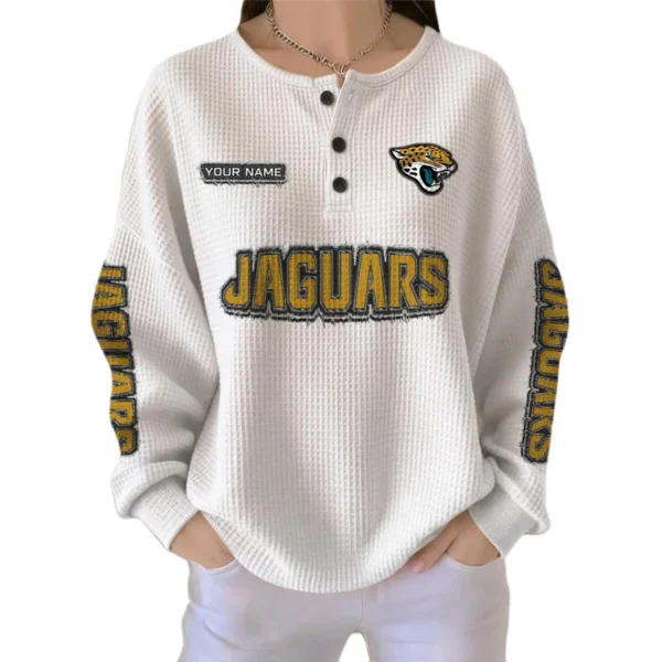 Jacksonville Jaguars Women’s Waffle Knit Button Front Long Sleeve Shirt Personalize Name