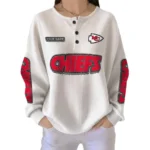 Kansas City Chiefs Women’s Waffle Knit Button Front Long Sleeve Shirt Personalize Name