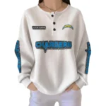 Los Angeles Chargers Women’s Waffle Knit Button Front Long Sleeve Shirt Personalize Name