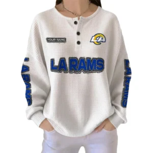 Los Angeles Rams Women’s Waffle Knit Button Front Long Sleeve Shirt Personalize Name
