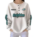Miami Dolphins Women’s Waffle Knit Button Front Long Sleeve Shirt Personalize Name