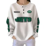 New York Jets Women’s Waffle Knit Button Front Long Sleeve Shirt Personalize Name