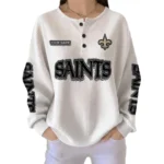 New Orleans Saints Women’s Waffle Knit Button Front Long Sleeve Shirt Personalize Name