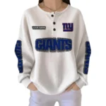 New York Giants Women’s Waffle Knit Button Front Long Sleeve Shirt Personalize Name