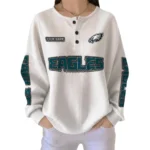 Philadelphia Eagles Women’s Waffle Knit Button Front Long Sleeve Shirt Personalize Name