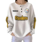 Pittsburgh Steelers Women’s Waffle Knit Button Front Long Sleeve Shirt Personalize Name